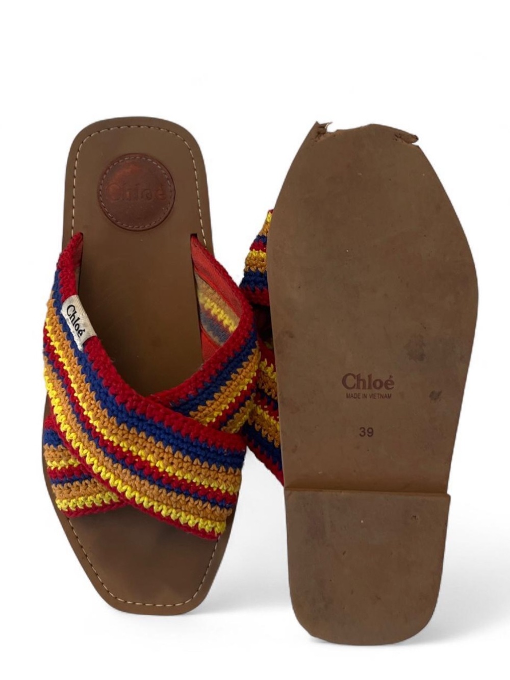Chloé Blue/Yellow/Red Stitched Sandals. - Picture 3 of 8